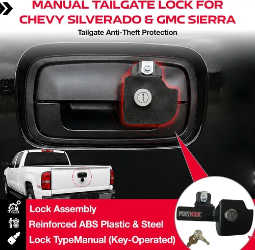 Miniatura 2 de Pop Y Lock PL1100 Candado Negro Manual para Portón Trasero para Chevy/GMC (Classic).