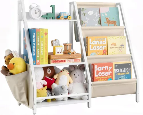 Miniatura 10 de VEVOR Estantería infantil y almacenamiento de animales de peluche, organizador de almacenamiento de juguetes, estante de libros de 2 niveles