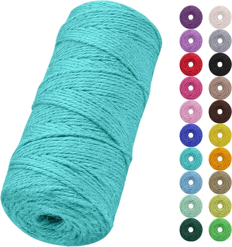 Miniatura 45 de Cuerda de yute natural de 0.079 pulgadas y 328 pies para manualidades, cuerda de yute de colores de 3 capas para envoltura de regalos, jardinería