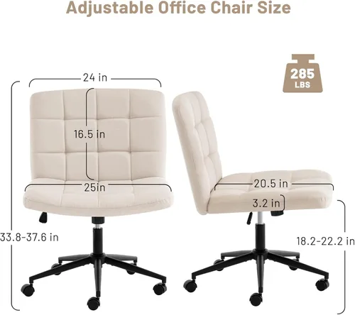 Miniatura 2 de Furniliving Silla de escritorio de oficina en casa con ruedas, silla ancha con patas cruzadas, silla ajustable de altura sin brazos con respaldo