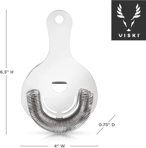 Miniatura 3 de Viski Hawthorne and Bartending - Colador de cóctel de acero inoxidable para bebidas con asas plateado