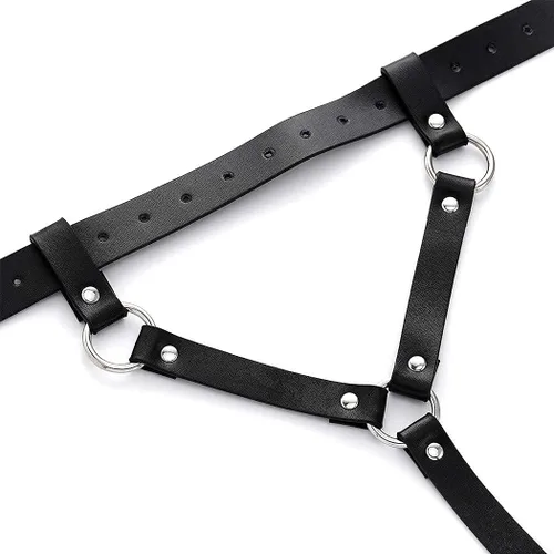 Miniatura 6 de Cadena de cintura de cuero punk, arnés de pierna negra, cadena de cuerpo, arnés gótico para muslos, jaula, accesorio para el cuerpo, joyería