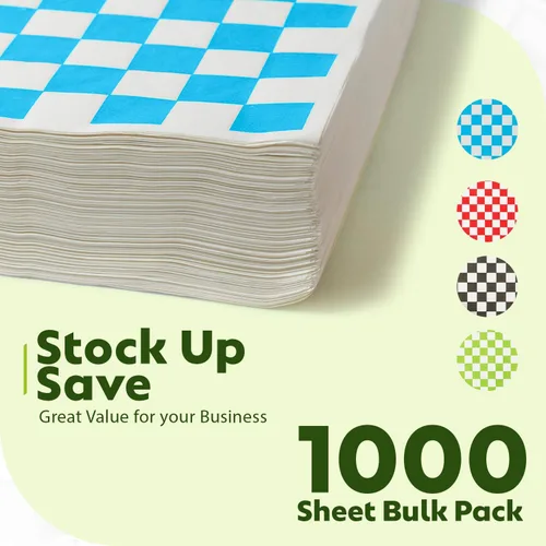Miniatura 6 de Culiware - Hojas de papel Deli, 12 x 12 pulgadas, 1000 unidades, hoja de cera a cuadros clásica, forros de canasta de alimentos precortados, papel