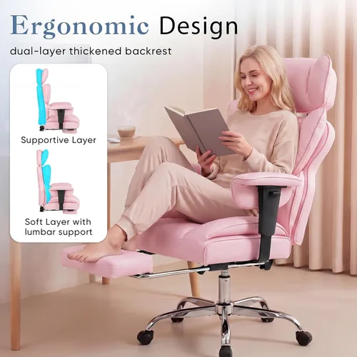 Miniatura 6 de DUMOS Silla de escritorio grande y alta para oficina en casa, silla de computadora para juegos, silla ergonómica ejecutiva con reposapiés, respaldo