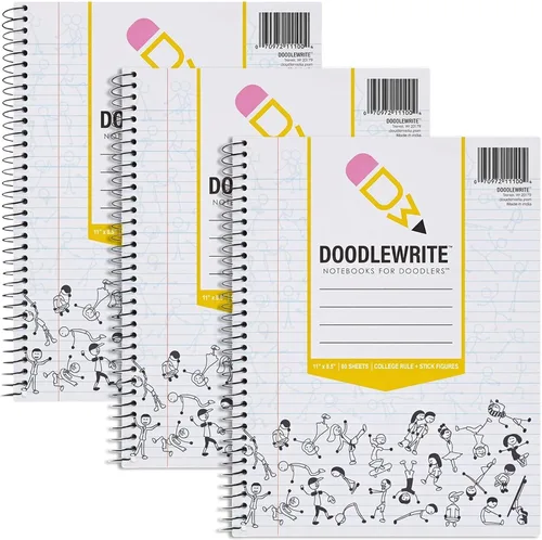 Miniatura 8 de Cuadernos en espiral con rayas universitarias, cuaderno escolar para estudiantes con indicaciones de garabatos para enfoque y creatividad, páginas