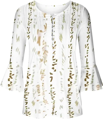 Miniatura 16 de Ceboyel Blusa tipo túnica con estampado floral para mujer, con botones, estilo Henley, con manga de codo, casual, trajes de moda para mujer