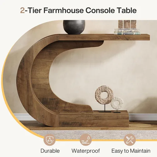 Miniatura 6 de Tribesigns Mesa consola de granja de 43.3 pulgadas para entrada, exclusiva mesa de sofá rústica en forma de C detrás del sofá con almacenamiento