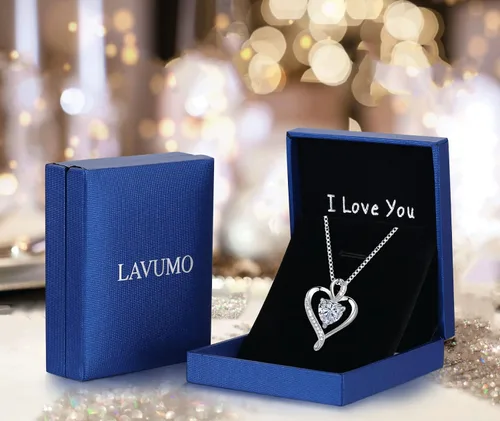 Miniatura 6 de LAVUMO Heart Necklaces for Women 925 Sterling Silver Pendant Jewelry Necklace Silver Rose Gold Love Birthstone Necklace for Her Girlfriend Wife