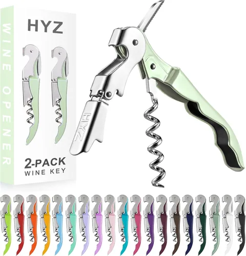 Miniatura 19 de HYZ Paquete de 2 sacacorchos para camarero, llave de vino profesional para servidores, camarero con cortador de lámina, abridor manual de botellas
