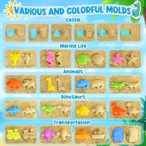 Miniatura 2 de FHOZGECY - Juguetes de playa, 31 piezas de juguetes de arena, juguetes de caja de arena con 2 camiones, 2 cubos de arena plegables, juego de palas