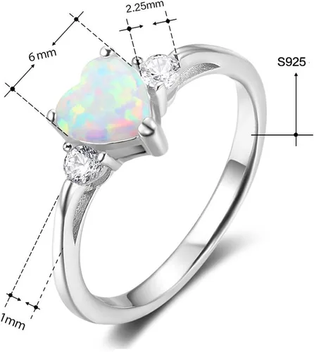 Miniatura 2 de Anillo de compromiso de plata de ley 925 con forma de corazón de ópalo blanco