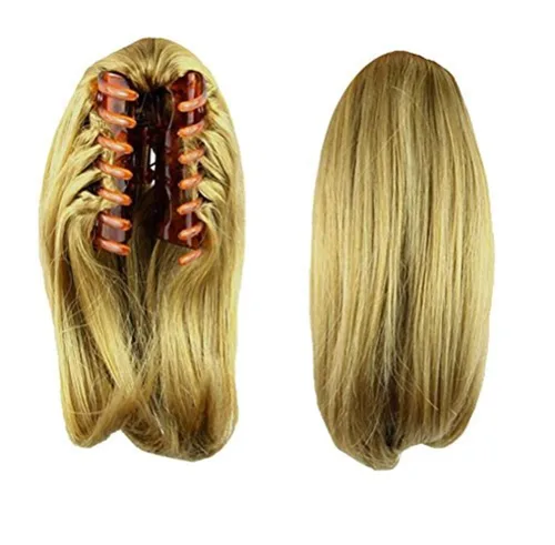 Miniatura 6 de S_SSOY Extensión de pelo sintético de 10 pulgadas para mujer, con clip de garra recta y corta en cola de caballo, extensión de pelo sintético