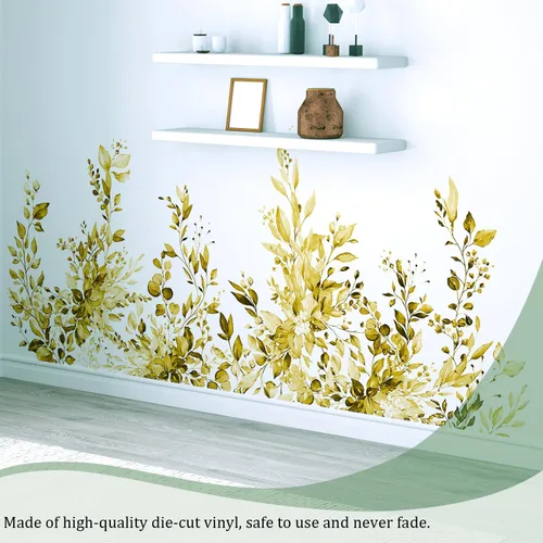 Miniatura 6 de Calcomanías de pared amarillas de hojas y plantas, despegar y pegar, calcomanías de vinilo de flores grandes, vid extraíble, decoración del hogar