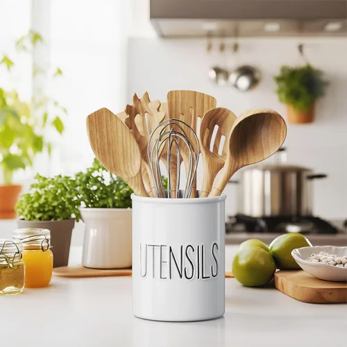 Miniatura 2 de Barnyard Designs Soporte de cerámica para utensilios de cocina de granja para encimera, utensilio decorativo de cocina para encimera, soporte
