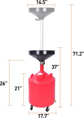 Miniatura 4 de PONO Tanque de drenaje de aceite residual portátil de 18 galones con contenedor de aceite residual de acero, altura de embudo ajustable, cambio