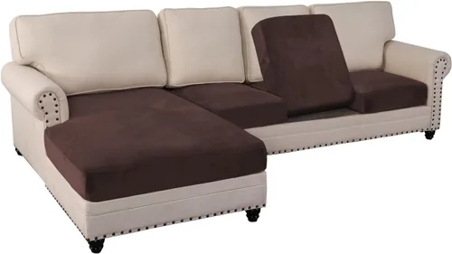 PrinceDeco Fundas para sofá modular, 4 piezas, fundas de cojín separadas de terciopelo para sofá, en forma de L para diván seccional Marrón