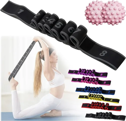 Fitness Resistance Bands with Handles, Fitness Resistance Band for Stretching and Yoga, 8 Loops Elastic Exercise Bands, Exercise Resistance Bands