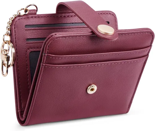 Miniatura 16 de POIUGOYA Billetera delgada para mujer, con bloqueo RFID, plegable, tarjetero con cremallera y bolsillo para monedas, ventana para identificación