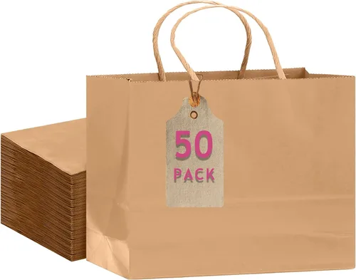 Miniatura 30 de qiqee Paquete de 50 bolsas de regalo de papel negro con asas a granel 13"x10.3"x4.6" bolsas de favor para fiestas de tamaño grande múltiples usos