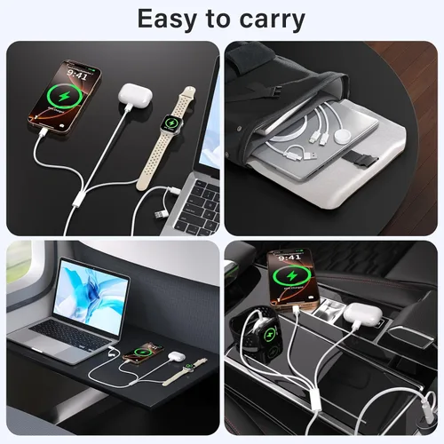 Miniatura 4 de Esenciales de viaje, cable USB C 3 en 1 para cargador de Apple Watch, cable de carga múltiple, artículos esenciales de camping de vacaciones, RV