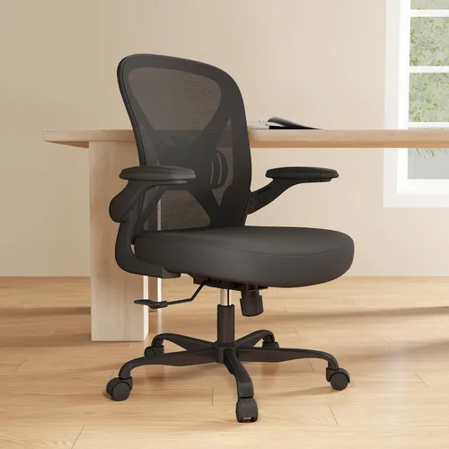 Miniatura 8 de Silla de oficina ergonómica, sillas de oficina en casa de tela de malla con soporte lumbar ajustable, giro de 360° y reposabrazos abatibles