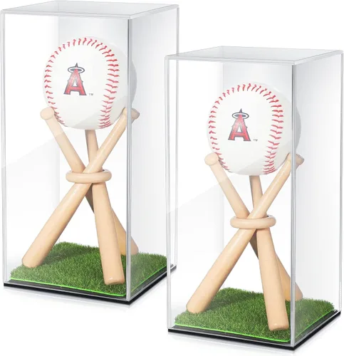 Miniatura 7 de Mudder Vitrina de béisbol y soporte de madera, soporte de acrílico para béisbol, caja de acrílico con almohadilla de césped para exhibición