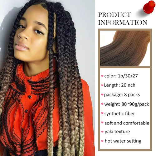 Miniatura 4 de Cabello trenzado preestirado ombré, extensiones de cabello trenzado sedoso, sin picazón, trenzas de cabello trenzado de ganchillo con textura Yaki