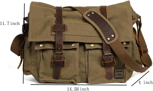 Miniatura 7 de Bolso de hombro para hombres, bolso mensajero de lienzo militar clásico de Berchirly, de 13.3–17.3 pulgadas, de regreso a la escuela