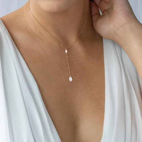 Miniatura 7 de Collares de perlas para mujer, chapado en oro real de 14 quilates, delicado collar de perlas para mujer, collar de cadena de perlas hecho a mano