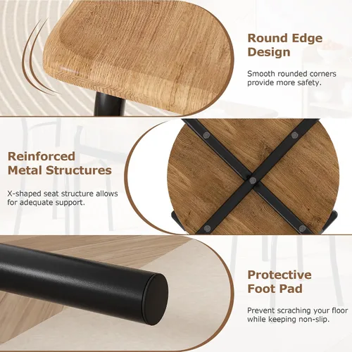 Miniatura 6 de VECELO Juego de mesa y sillas de comedor de 3 piezas para 2, juego de comedor cuadrado de metal y madera para espacios pequeños, rincón de desayuno