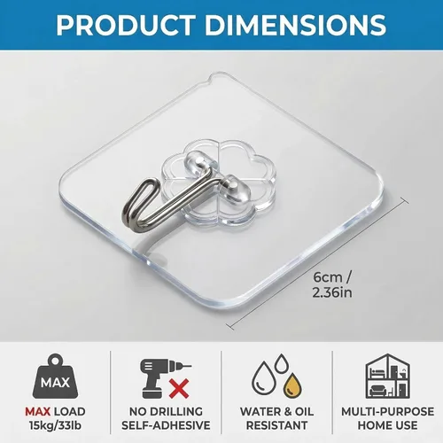 Miniatura 3 de Ganchos de pared – 33 libras máximo, transparentes, sin costuras, impermeables y resistentes al aceite, ganchos adhesivos resistentes para abrigos