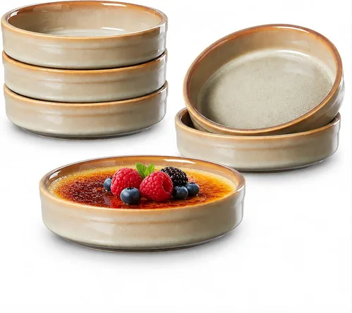 ONEMORE Ramekins - Juego de 6 moldes aptos para horno, 4 onzas, cuencos de cerámica para souffle, natillas, salsa de inmersión, postre, microondas y