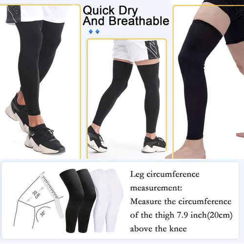 Miniatura 3 de smilixin 2 pares de mangas para piernas, manga de compresión completa para hombres y mujeres, rodillera larga con tiras de silicona antideslizantes