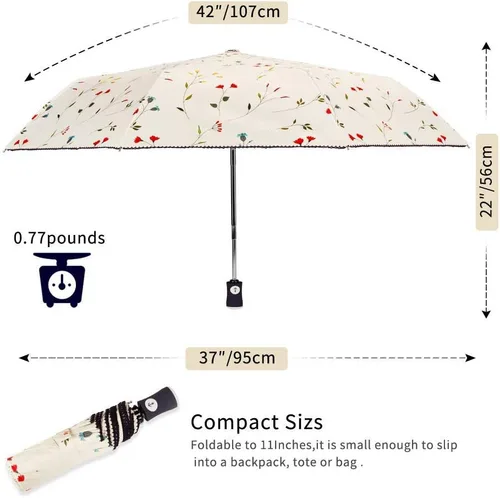 Miniatura 6 de Cuby Paraguas UV compacto plegable paraguas ligero portátil manual paraguas de viaje para resistente a la lluvia y 99% de protección UV con Negro