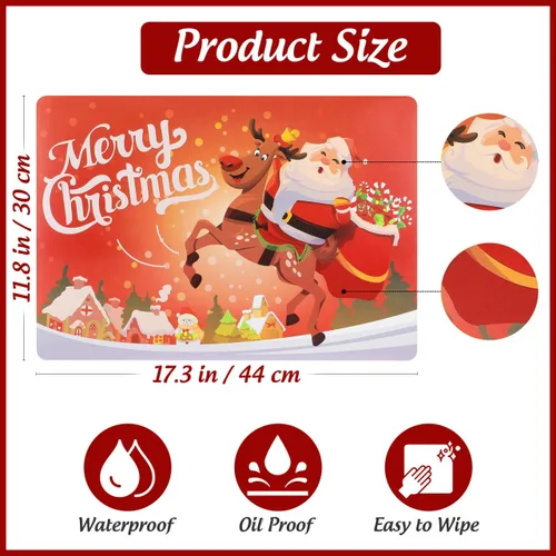 Miniatura 3 de BESTONZON 6 manteles individuales de Navidad, resistentes al calor, impermeables, para decoración de mesa de comedor (17.3 x 11.8 pulgadas)