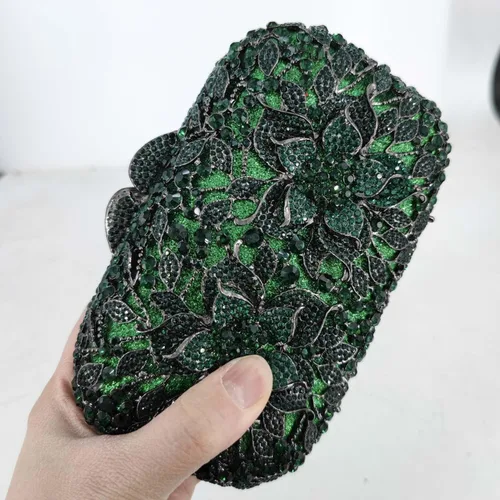 Miniatura 2 de Boutique De FGG Doble flores mujeres cristal embrague bolsos de noche boda fiesta rhinestone bolsos y carteras