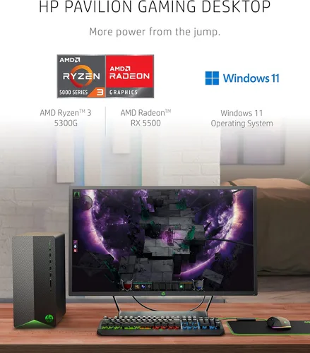 Miniatura 2 de HP Pavilion Computadora de escritorio para gaming, AMD Radeon RX 5500, procesador AMD Ryzen 3 5300G, 8 GB RAM, 512 GB SSD, Windows 11 Home, 9