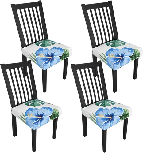 Miniatura 90 de Juego de 4 fundas elásticas para sillas de comedor, fundas para sillas de comedor con estampado floral, fundas para asientos de sillas con estampado