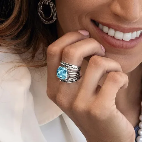 Miniatura 2 de JEAN RACHEL JEWELRY Anillo de plata de ley 925 con circonita cúbica en forma de cojín de 0.472 in, diseño vintage, hipoalergénico, sin plomo ni