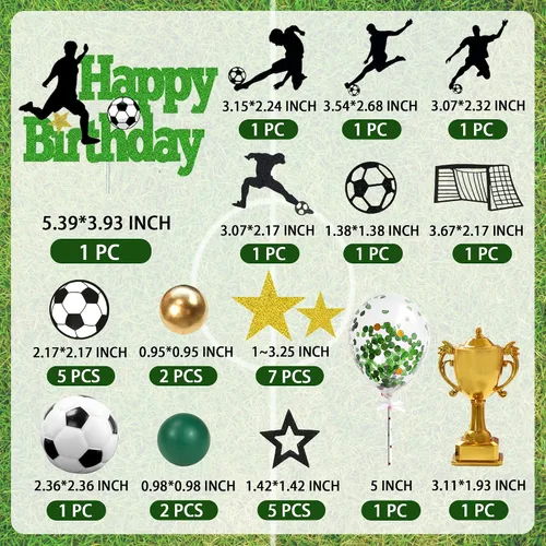 Miniatura 2 de 31 piezas de decoración de pastel de fútbol jugador de pelota de fútbol decoración para fútbol fútbol temática cumpleaños (negro)