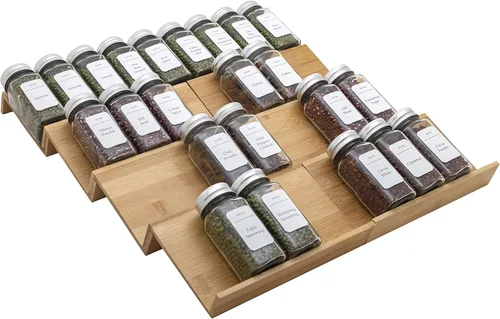 Organizador de cajones de bambú para especias, juego de 8 piezas, 8 pulgadas o 16 pulgadas de ancho