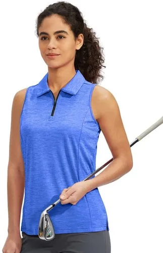 Miniatura 2 de Viodia Camiseta de golf sin mangas para mujer, con cremallera, de secado rápido, camisetas polo para mujer, ropa de golf