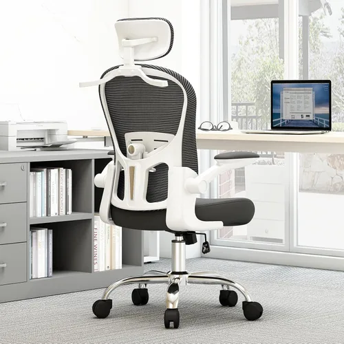 Silla de oficina ergonómica, soporte lumbar ajustable, reposacabezas, silla de escritorio de malla con respaldo alto para oficina y hogar, silla de