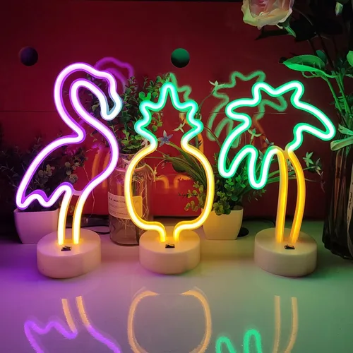 Miniatura 6 de JYWJ Letreros de neón con base de soporte, luz de neón alimentada por USB o 3 pilas AA, decoración de mesa LED, decoración de pared de dormitorio