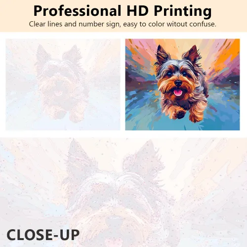 Miniatura 6 de TUMOVO Pintura de animales por números enmarcados con pinceles Yorkshire Terrier Dog Paint por números para adultos, kits de pintura por números
