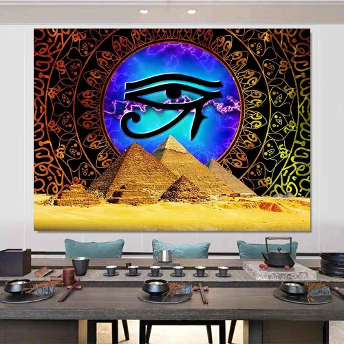 Miniatura 5 de Aidatain Tapiz de pirámide egipcio ojo de Horus para colgar en la pared, mandala dorado bohemio, franela de mitología antigua, tamaño grande, 80