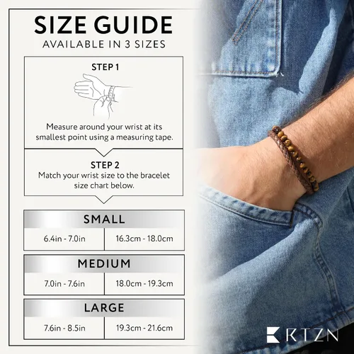 Miniatura 25 de RTZN® Brown Leather Bracelet for Men – Premium Artisan Handcrafted Mens Leather Bracelet – Multi-Stand Mens Bracelet Leather Collection Beaded