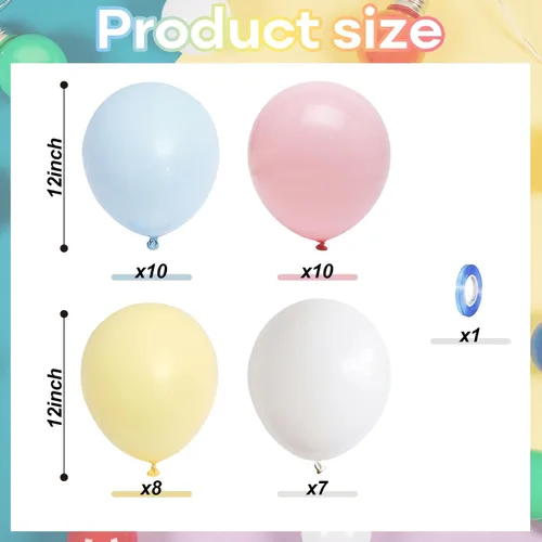 Miniatura 2 de Globos pastel, 12 pulgadas, 35 globos, látex rosa claro, azul, amarillo, blanco, multicolor, niños, graduación, Pascua, boda, fiesta arcoíris