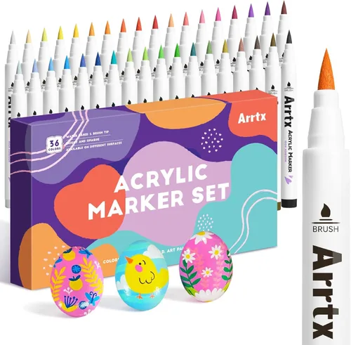 Arrtx 36 colores Marcadores acrílicos para pintar sobre rocas, marcadores de pintura con punta de pincel extra, suministros de arte, marcadores para