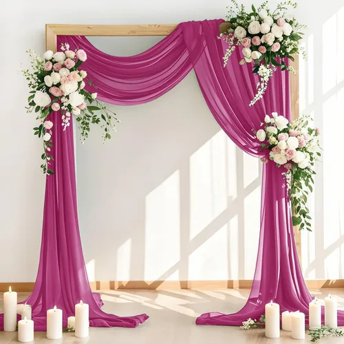 Miniatura 15 de LINXTAR Tela de Cortinaje para Arco de Boda 2 Paneles 30'' x 18FT Rosa Empolvado Gasa Chiffon Transparente Cortinaje de Arco para Cabina de Fotos